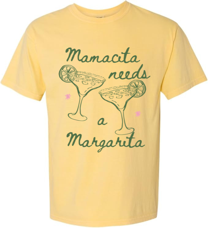 Butter t-shirt with green text and margarita