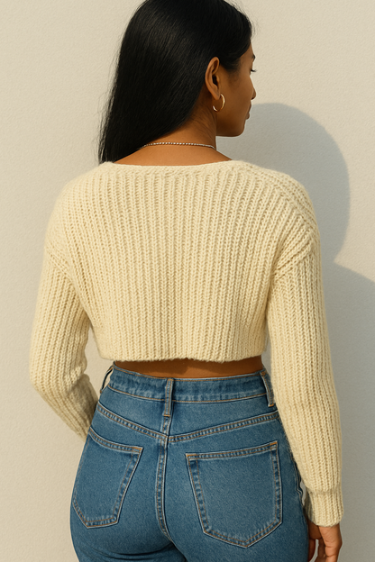 Open Front Knit Cropped Cardigan