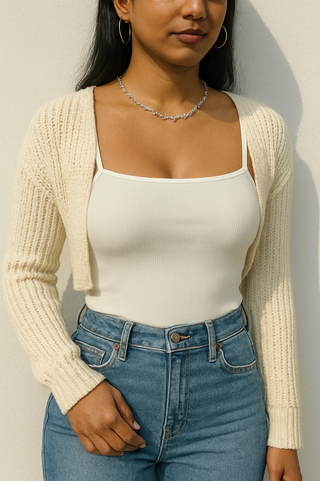 Open Front Knit Cropped Cardigan