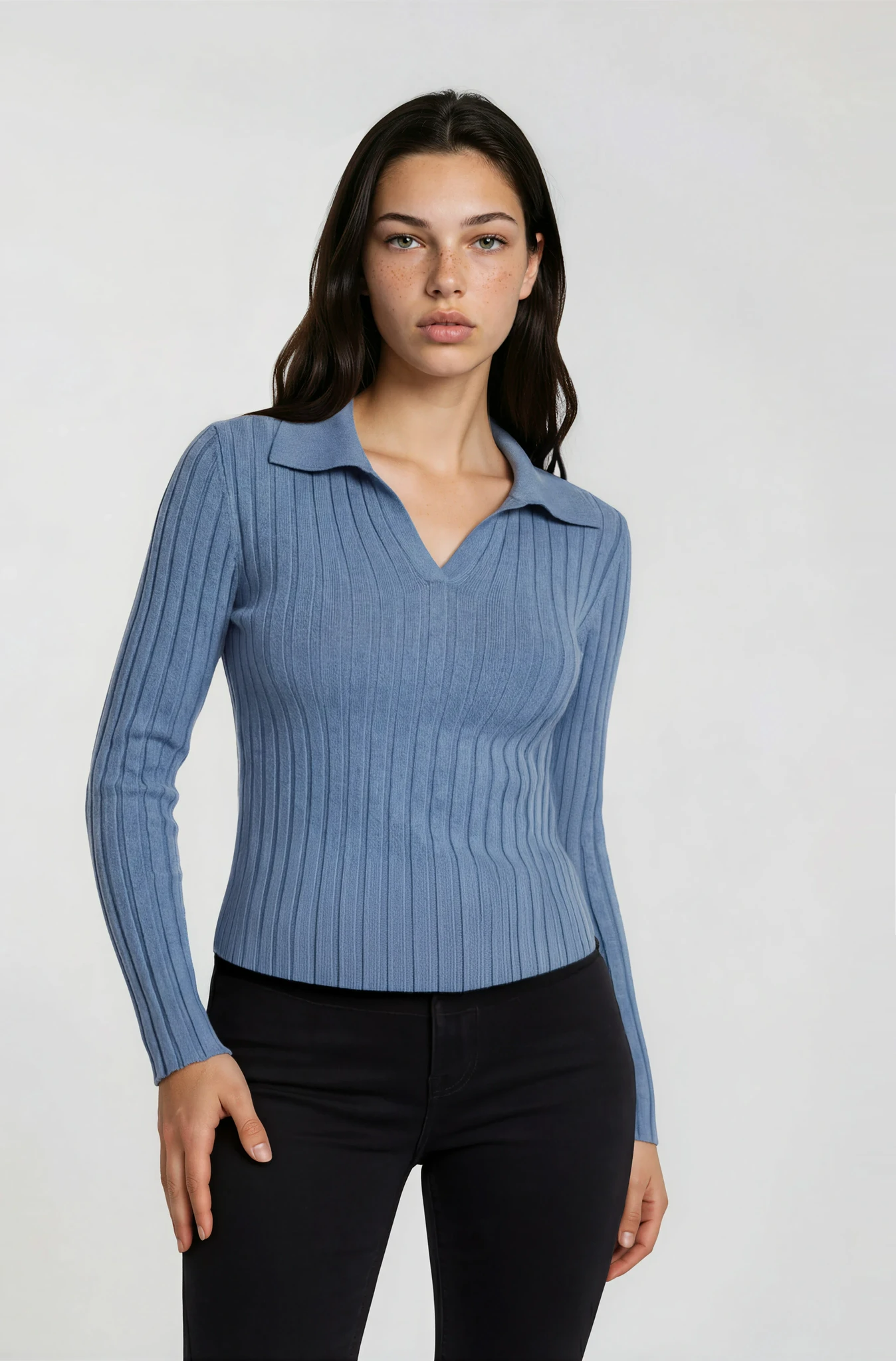 Ribbed Polo Long Sleeve Top on sale for $14.99