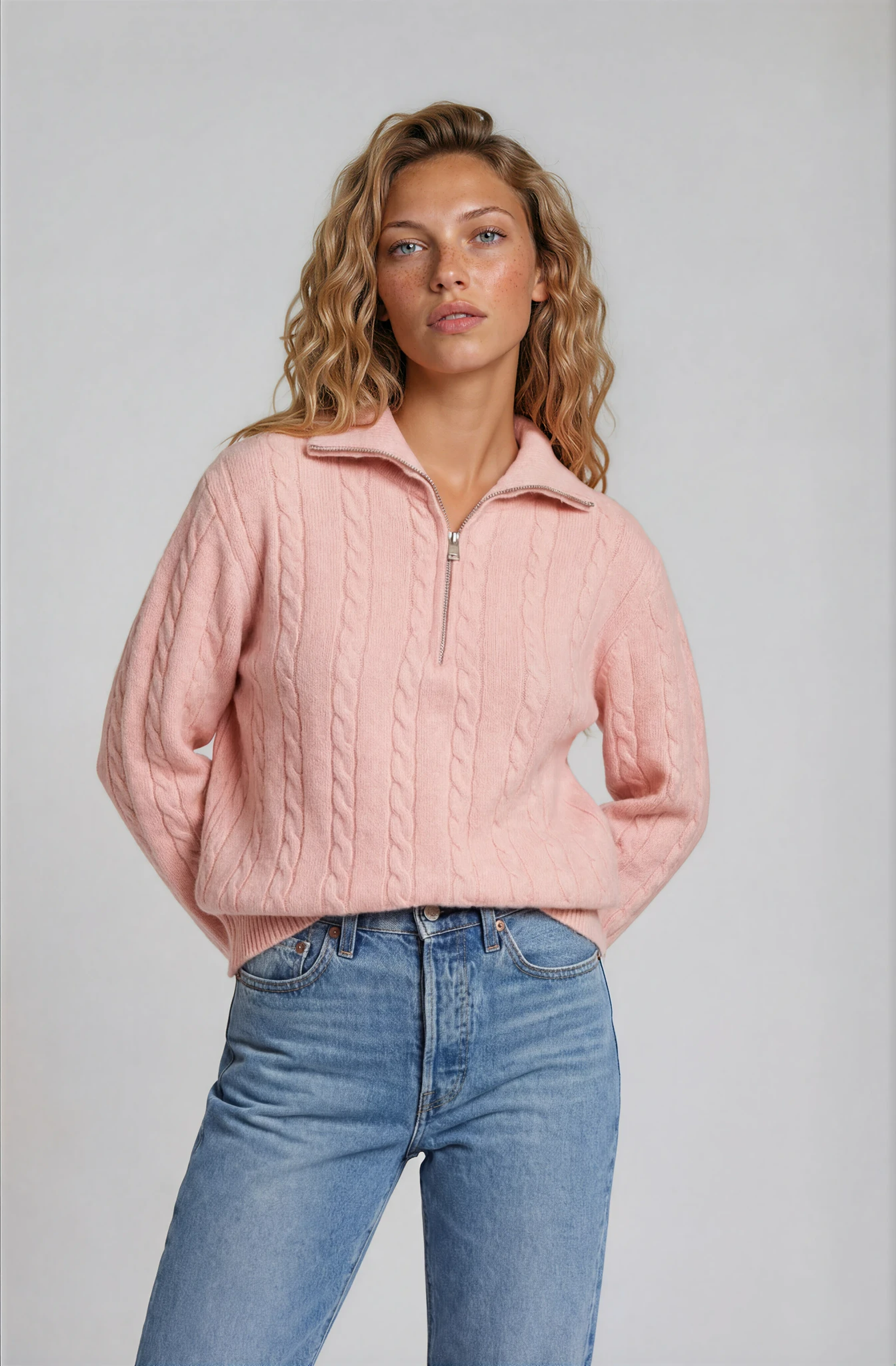 Women’s Cable Knit Quarter Zip Sweater