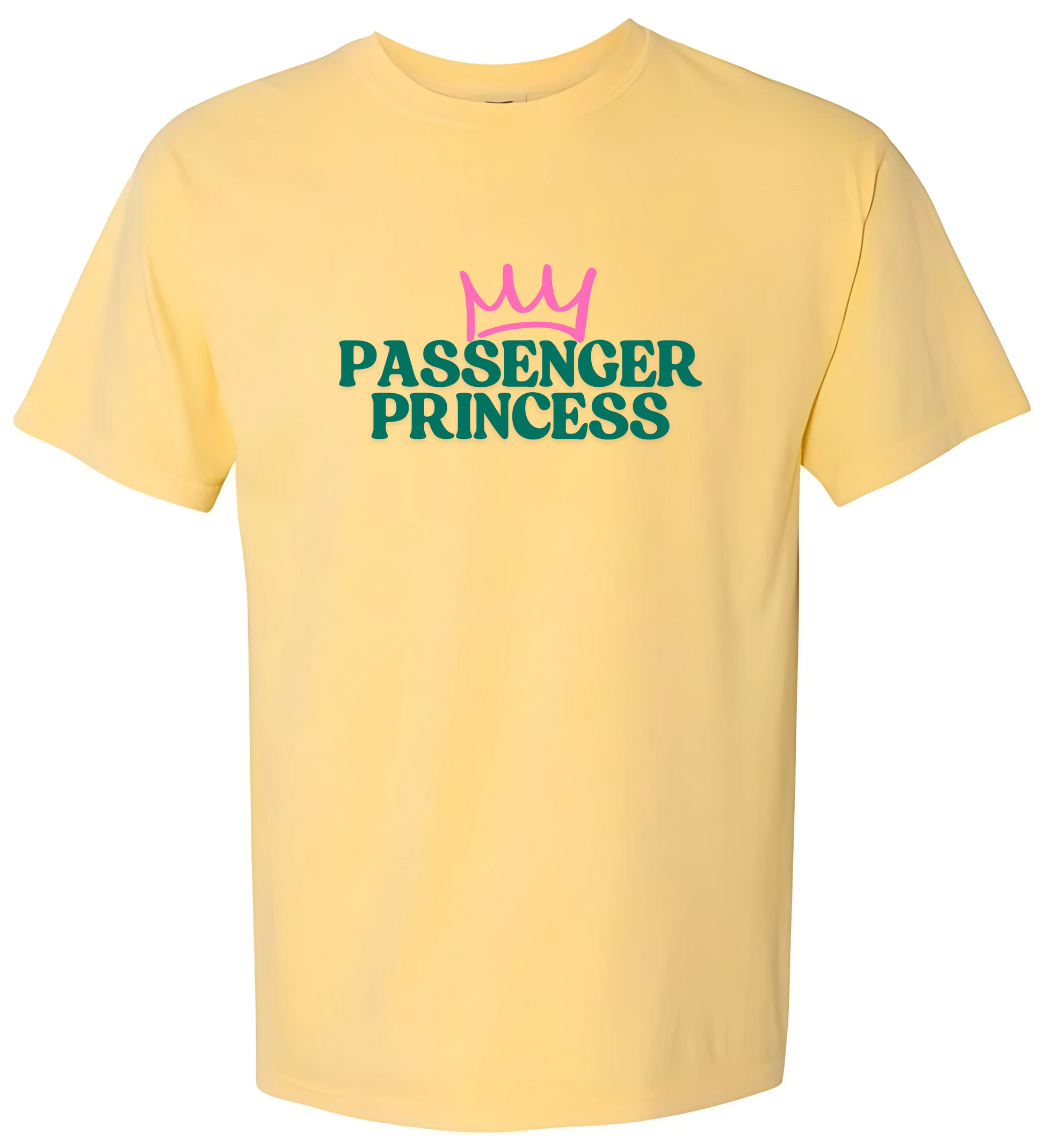 Passenger Princess butter yellow graphic t-shirt – front view | Stack Apparel Co