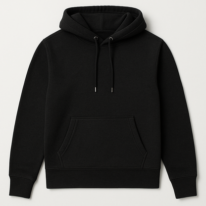 Front view of premium fleece pullover hoodie in black – Stack Apparel Co.