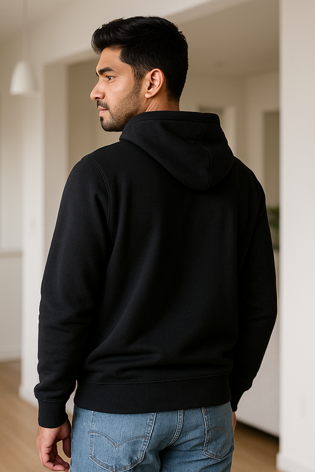 Back cozy fleece hoodie with adjustable drawstrings