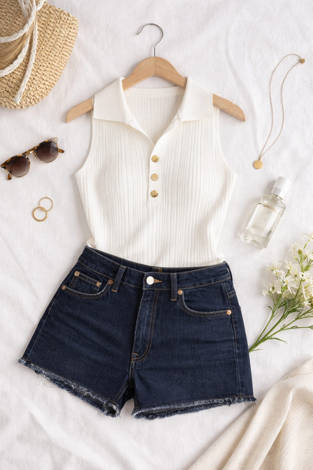 Women’s Sleeveless Ribbed Collared Top